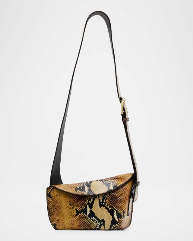Python-Embossed T-Bar Sling Shoulder Bag